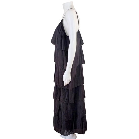 &merci Black Tiered Ruffle Maxi Dress Adjustable Spaghetti Strap - Picture 4 of 7